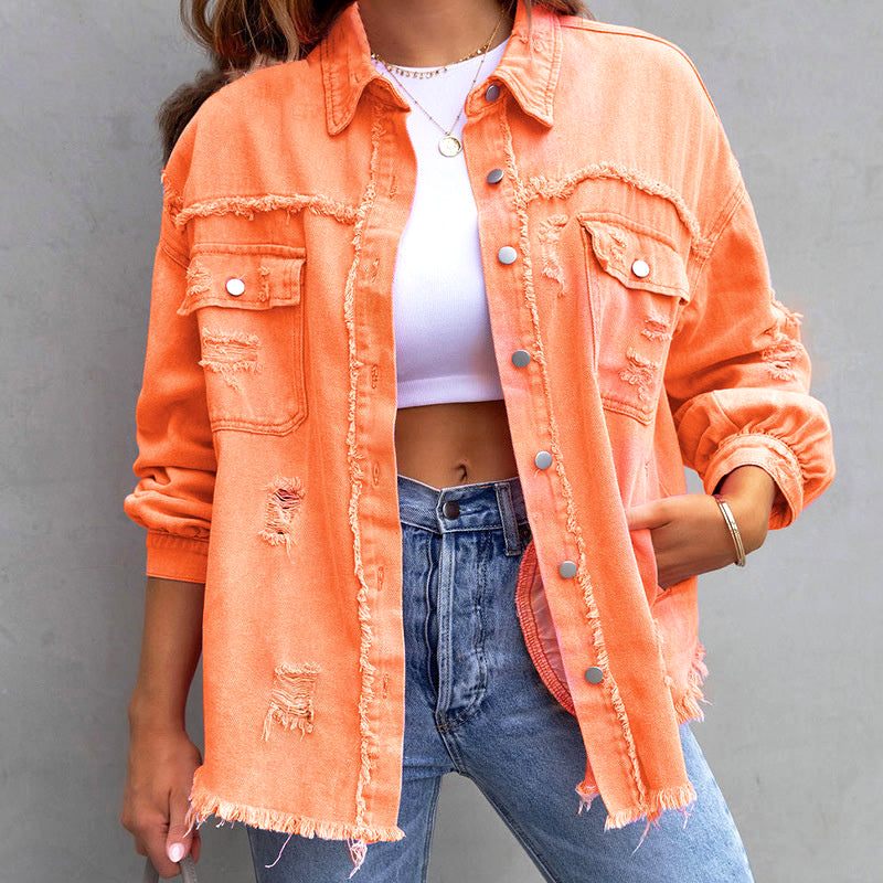 Rivana | Oversized Denim-Jacke mit Fransen